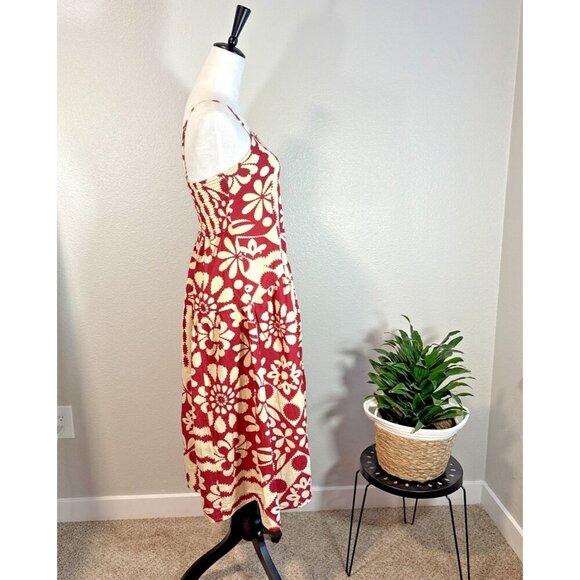 Girl Soul 100% Cotton Red-Tan Medi Dress Women's Sz M Boho Spring Summer Floral - Picture 4 of 14